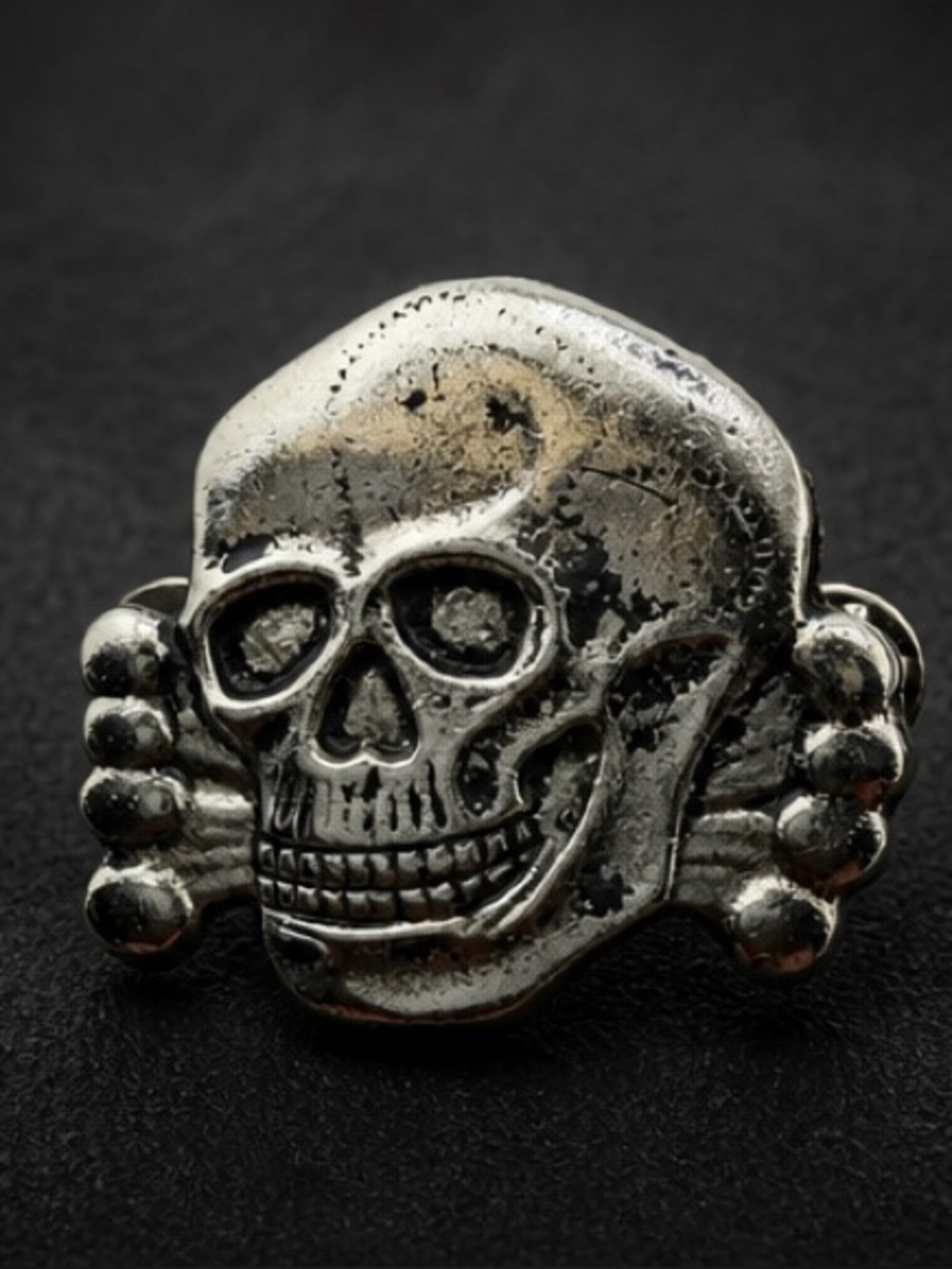 Distressed Heavy Silver Tone Skull Pin